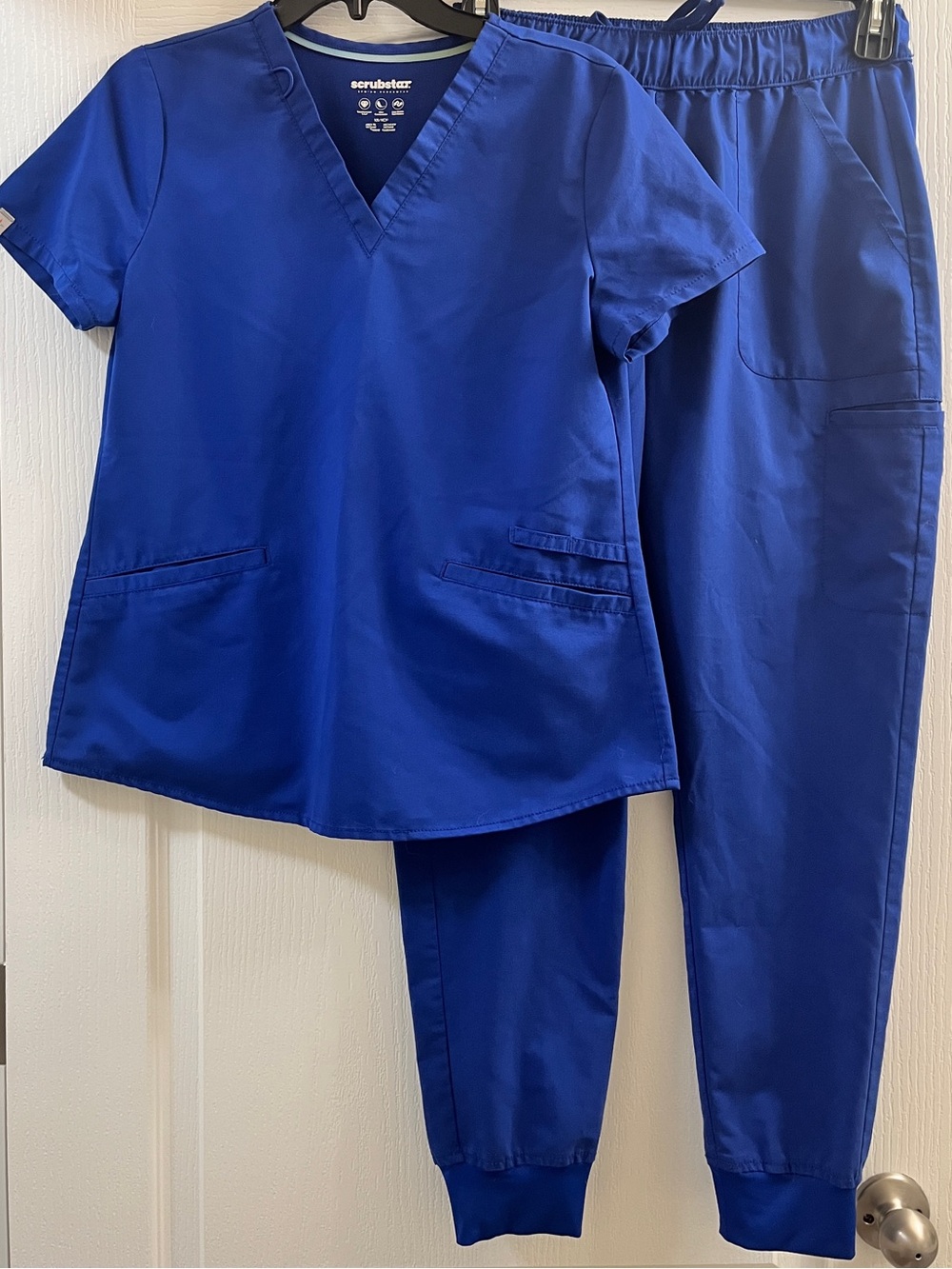 Scrubstar Blue V‑Neck Medical Top with joggers
